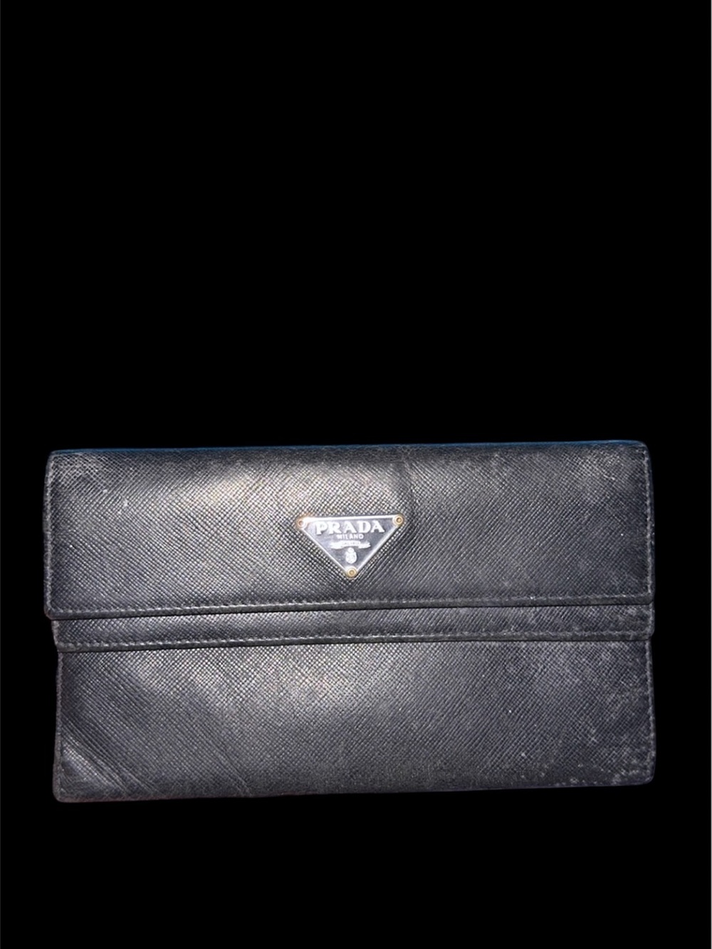 Authentic Prada Black Saffiano Leather Fold-Over Wallet